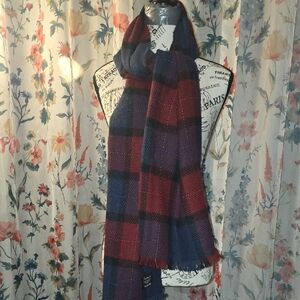 V.fraas Unisex Plaid Wool-Blend Scarf in Burgundy & Navy